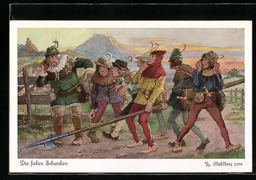Künstler-AK Georg Mühlberg: Szene aus dem Märchen Die sieben Schwaben