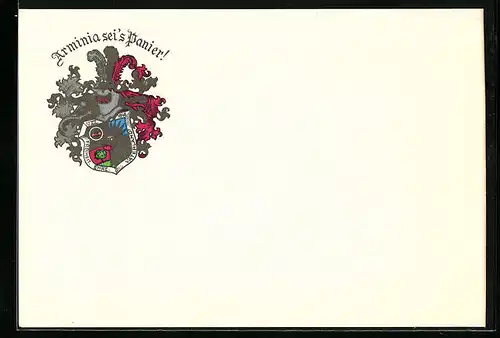 AK Arminia sei`s Panier!, Ritterhelm und Studentenwappen