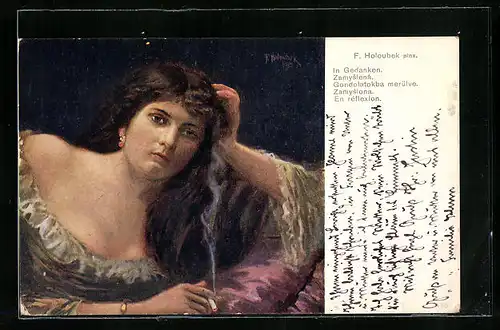 Künstler-AK sign. F. Holoubek: In Gedanken