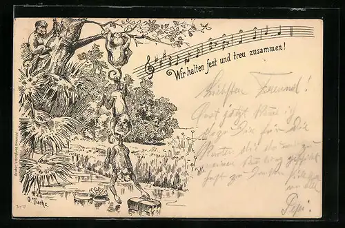 Künstler-AK sign. O. Fuchs: Wir halten fest und treu zusammen