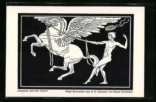 Künstler-AK sign. A. E. Stoeckel und Mateo Christiani: Pegasus und das Genie