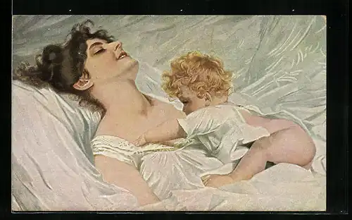 Künstler-AK sign. A. Schwarz: Wach auf, Mama