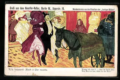Künstler-AK Berlin, Gasthaus Künster-Klause, Jägerstrasse 14, Szene nach 2 Uhr Nachts