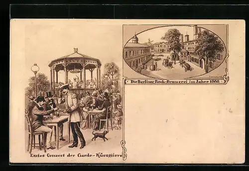 Künstler-AK Berlin, Gasthaus Berliner Bock-Brauerei 1888, Erstes Konzert der Garde-Kürassiere