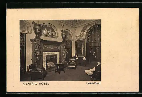 AK Berlin, Central-Hotel, Lese-Saal, Innenansicht