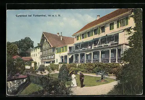 AK Gyrenbad bei Turbenthal, Blick in den Garten eines Hotels