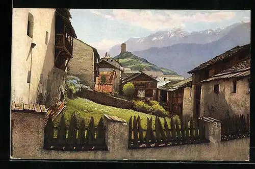 AK Ardez, Teilansicht auf das Dorf mit Blick auf den Steinsberg