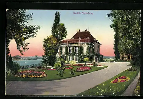 Künstler-AK Arenenberg, Schloss Arenaberg mit See im Hintergrund