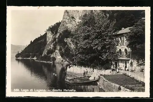 AK Lugano, Grotto Helvetia am Ufer