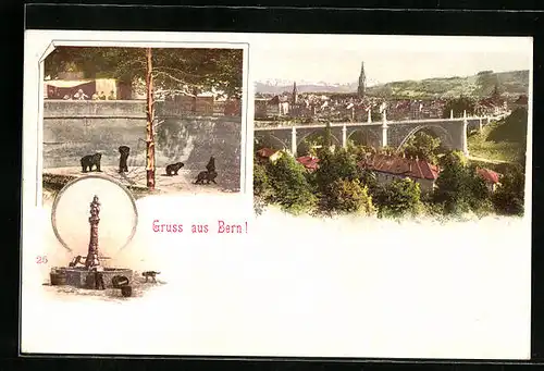 AK Bern, Aussicht auf die Stadt und den Bärenzwinger
