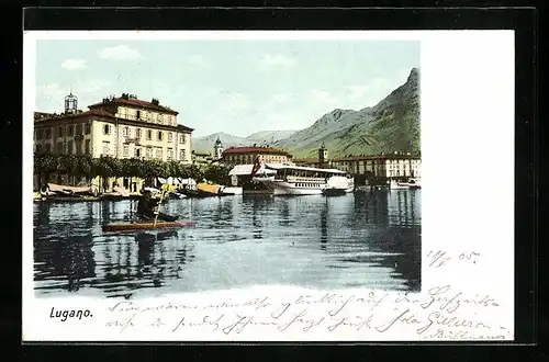 AK Lugano, Teilansicht mit See