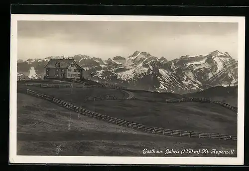 AK Gais, Gasthaus Gäbris mit Wiesen und Bergkette