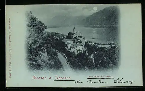 Mondschein-AK Locarno, Madonna del Sasso
