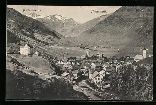 AK Andermatt, Ortsansicht mit Gotthardstrasse