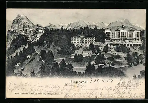 AK Bürgenstock, Hotelanlagen und Umgebung von oben gesehen