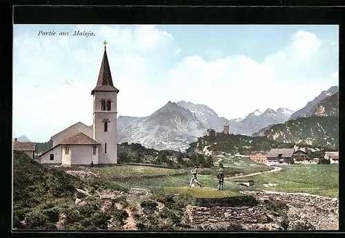 AK Maloja, Ortspartie mit Kirche
