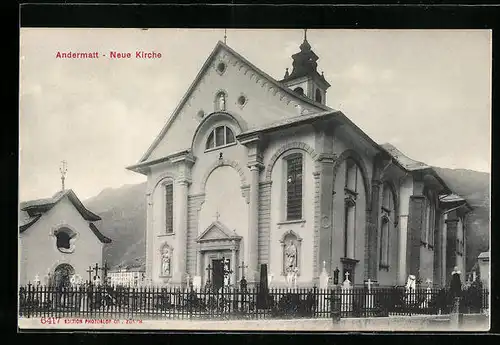 AK Andermatt, Neue Kirche mit Kirchhof