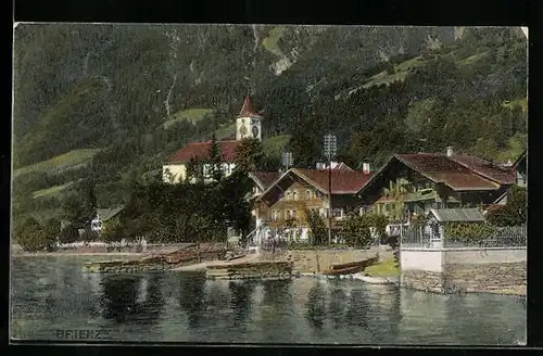 AK Brienz, Teilansicht mit Kirche vom Wasser aus