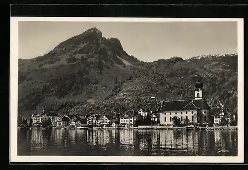 AK Gersau, Panorama des Ortes vor Bergspitze