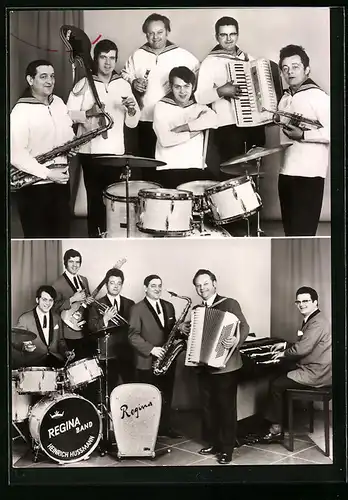 AK Musiker Regina-Band gemeinsam als Band in schwarzweiss fotografeirt