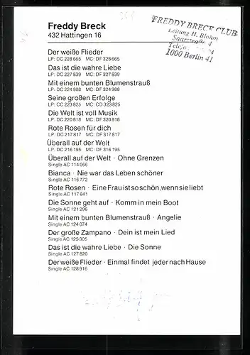 AK Musiker Freddy Beck mit blauer Fliege um den Hals