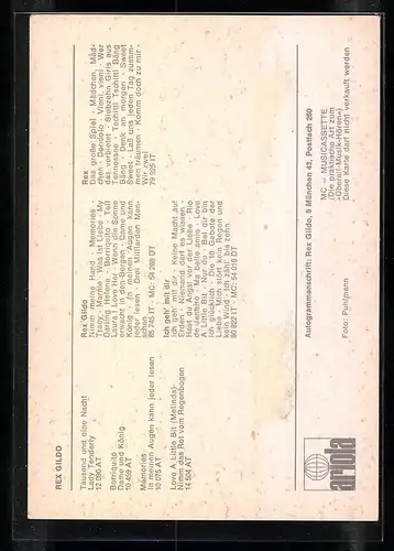 AK Musiker Rex Gildo mit dem Blick in die Kamera