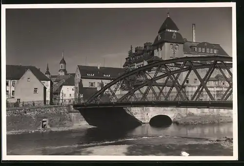 Fotografie Brück & Sohn Meissen, Ansicht Rosswein, Brücke an der Muldenstrasse mit Stadtmühle