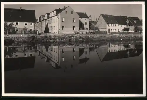 Fotografie Brück & Sohn Meissen, Ansicht Rosswein, Wohnhäuser in der Muldenstrasse, Stadtmühle