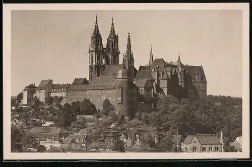 Fotografie Brück & Sohn Meissen, Ansicht Meissen i. Sa., Blick über die Dächer zur Albrechtsburg und dem Dom