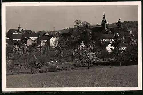 Fotografie Brück & Sohn Meissen, Ansicht Gauernitz / Elbe, Blick in den Ort mit Kirche
