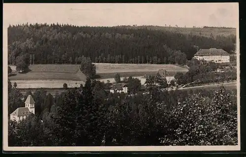 Fotografie Brück & Sohn Meissen, Ansicht Bad Elster, Ortspartie mit der Katholische Kirche und Kurhaus