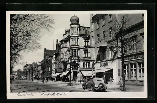 AK Neumünster, Strasse mit Geschäften