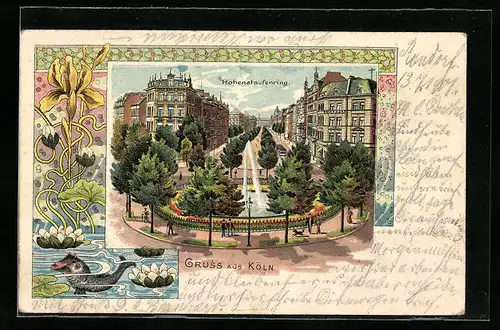 Lithographie Köln-Neustadt, Strassenpartie am Hohenstaufenring
