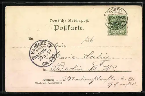 Lithographie Cochem, Marktplatz, Cond, Ortsansicht mit Schloss