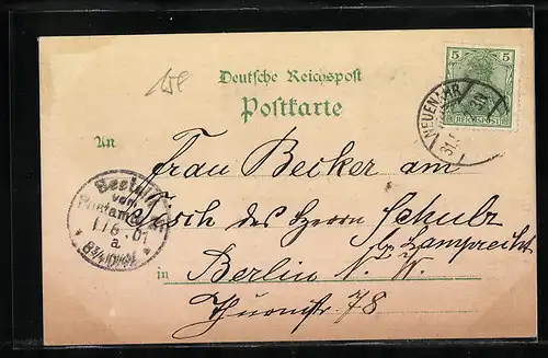 Lithographie Bad Neuenahr, Badehaus, Kurhaus, Sprudel