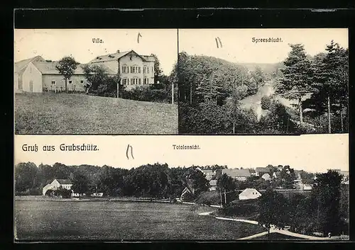 AK Grubschütz, Totalansicht, Villa, Spreeschlucht