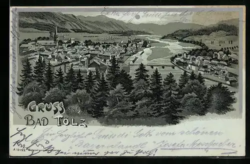 Mondschein-Lithographie Bad Tölz, Teilansicht