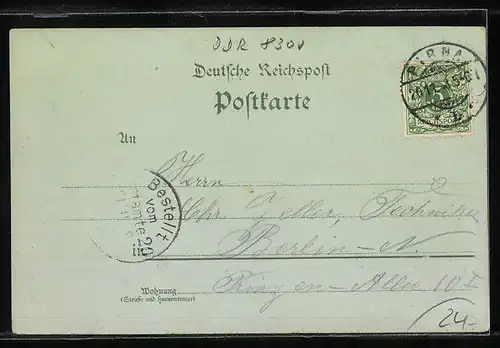 Mondschein-Lithographie Pirna a. Elbe, Kaiserliches Postamt, Marktplatz, Kriegerdenkmal