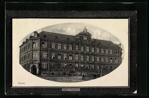 Passepartout-AK Lauter /Erzgeb., Schule, Strassenansicht