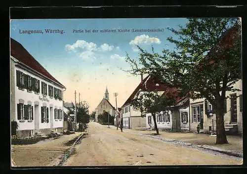 AK Langenau /Württ., Partie bei der mittleren Kirche (Leonhardskirche)