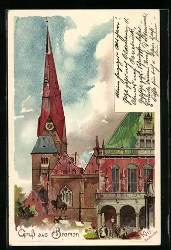 Künstler-AK Karl Mutter: Bremen, Kirche und Denkmal