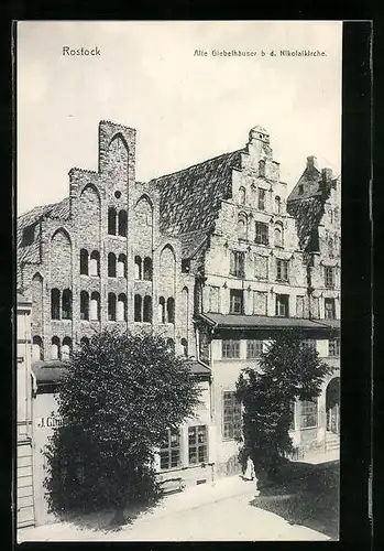 AK Rostock, Alte Giebelhäuser b. d. Nikolaikirche