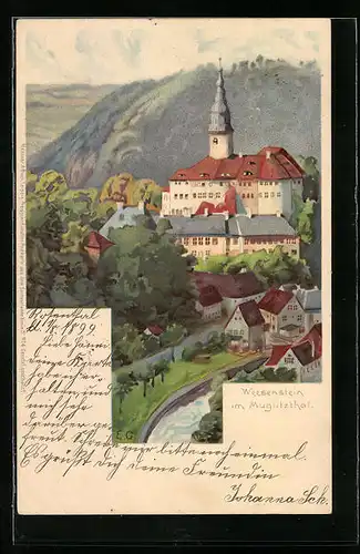 Künstler-AK Meissner & Buch (M&B) Serie IV. Nr. 4: Weesenstein i. Müglitzthal, Blick zur Burg