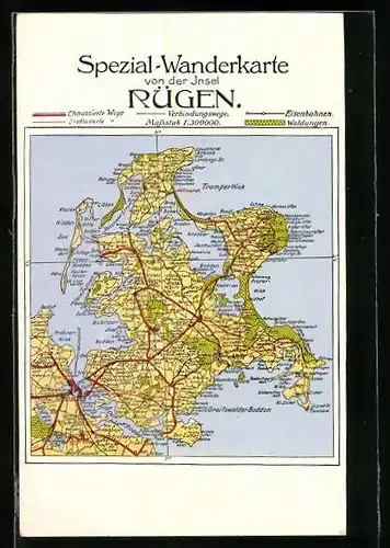 AK Rügen, Landkarte Rügen