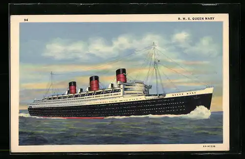 Künstler-AK Passagierschiff RMS Queen Mary in voller Fahrt