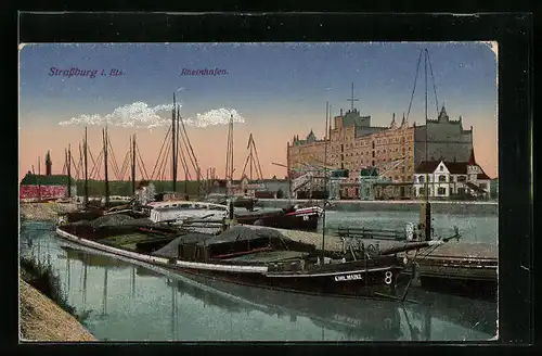 AK Strassburg i. Els., Ansicht des Rheinhafens