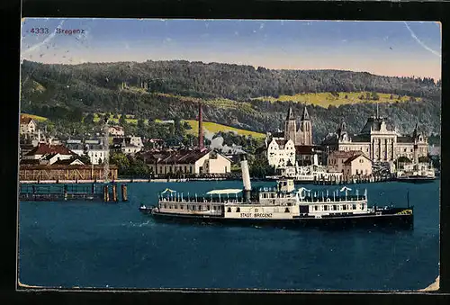 AK Bregenz a. B., Dampfer Stadt Bregenz den Hafen verlassend