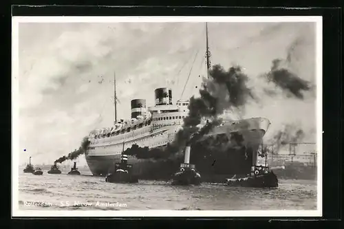 AK Rotterdam, Passagierschiff SS Nieuw Amsterdam bei der Hafenausfahrt