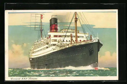 Künstler-AK Passagierschiff RMS Samaria der Cunard Line, Bugansicht