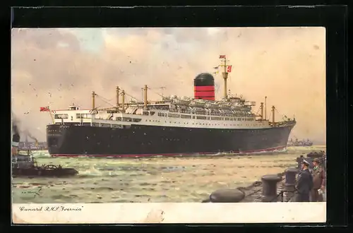 Künstler-AK Passagierschiff RMS Ivernia der Cunard Line den Hafen verlassend
